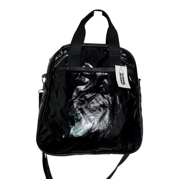 LeSportSac Black Shiny Vertical Overnighter Bag NWT detachable Strap - Picture 1 of 11